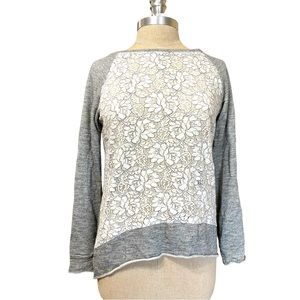 Generation Love Gray With White Lace Front Long Sleeve Sweatshirt Size S